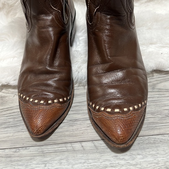 Nocona Lizard Toe Brown vantage Leather Western Boots Womens Size 6 A - Picture 2 of 13